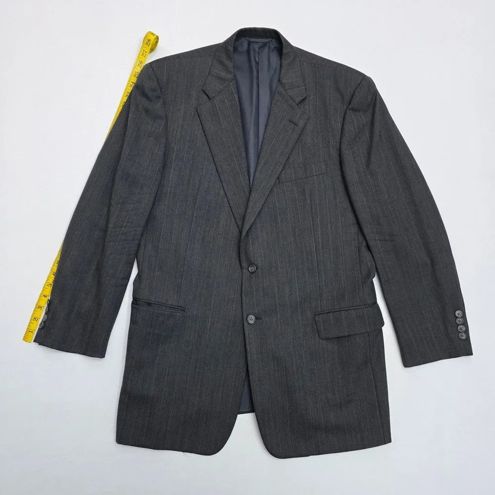 Hickey Freeman Nordstrom Mens 44L Wool Pinstripe Blazer Jacket Charcoal Grey 44L